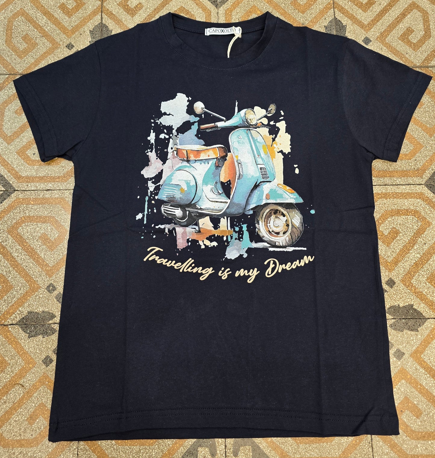 T-Shirt Paricollo Cotone Stampa Davanti Vespa