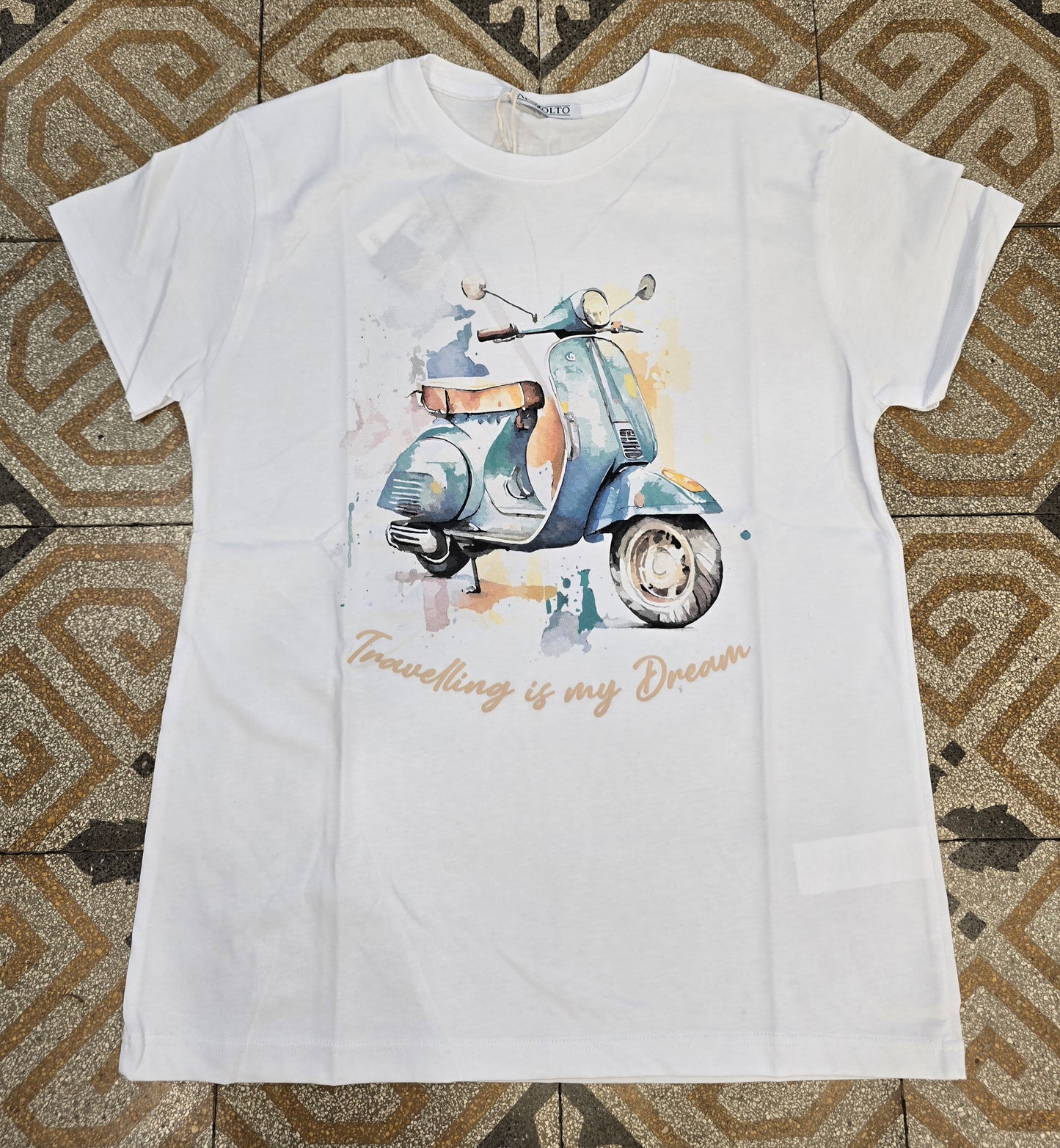 T-Shirt Paricollo Cotone Stampa Davanti Vespa