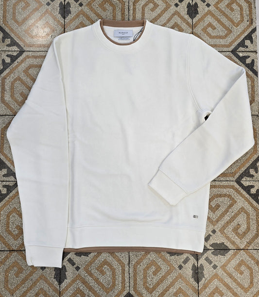 Felpa Cotone Felpato Paricollo Inserti Contrasto Collo Cinturino Avorio