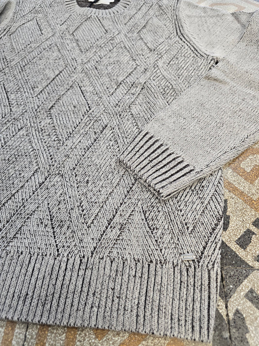 Maglia Paricollo 30% Lana Rombi Effetto Melangiato Beige Marrone