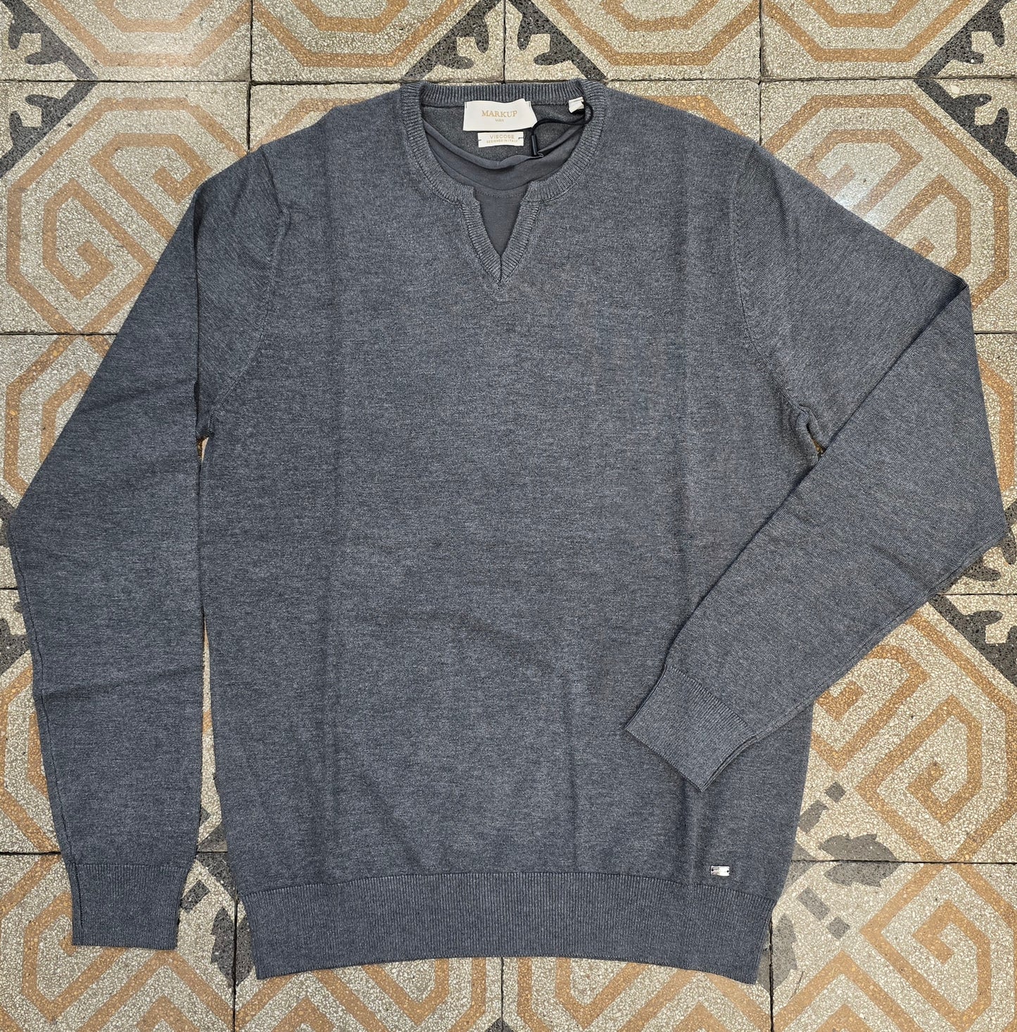 Maglia Viscosa Serafino Senza Bottoni Finta T-Shirt Sotto Tono Tono