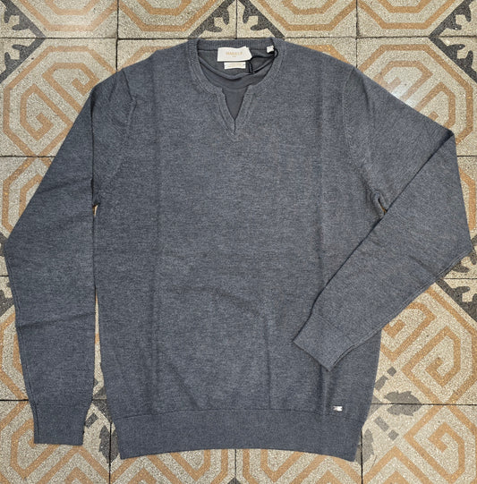 Maglia Viscosa Serafino Senza Bottoni Finta T-Shirt Sotto Tono Tono