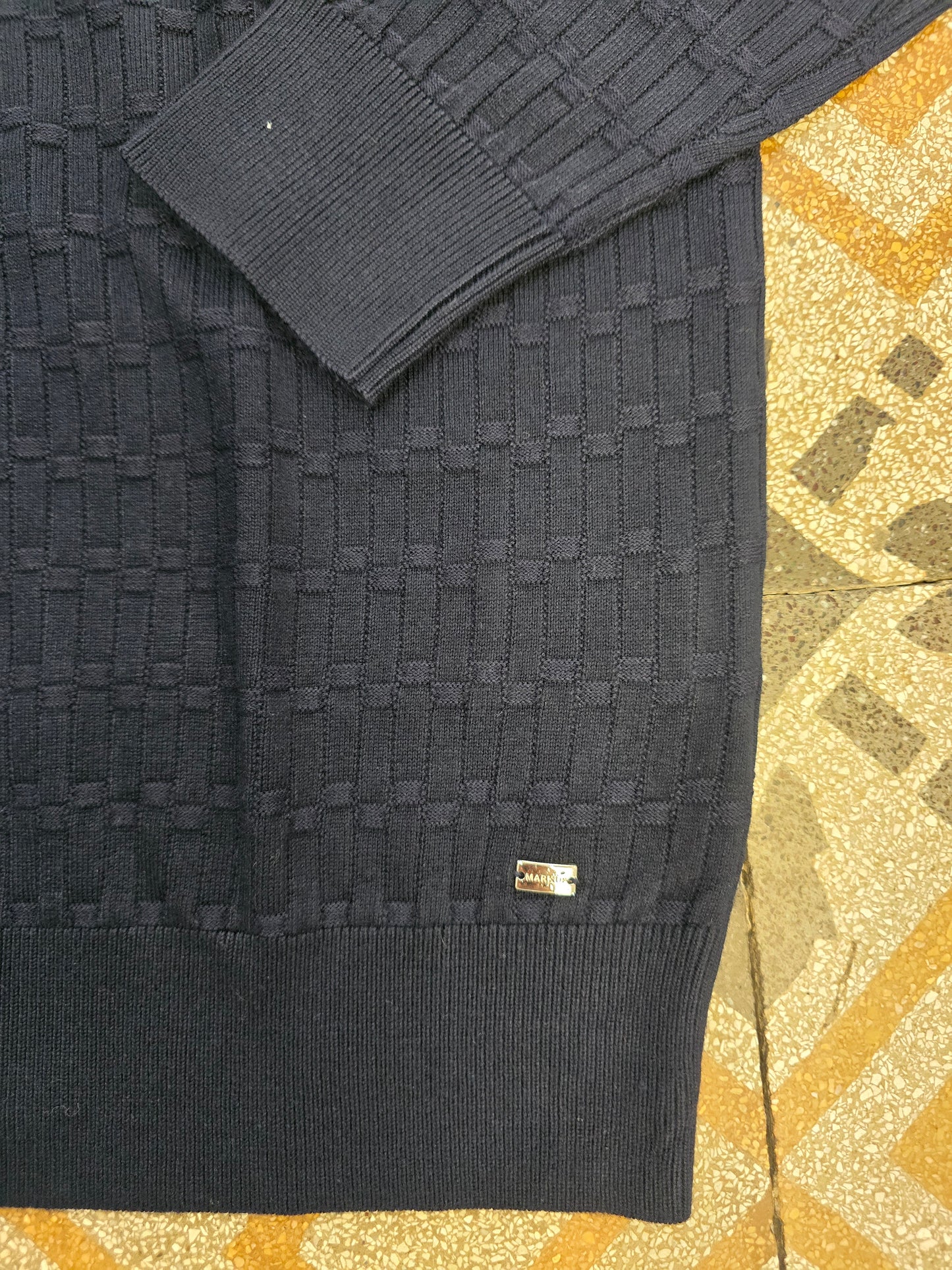Maglia Viscosa Lavorata Davanti Paricollo Blu Navy
