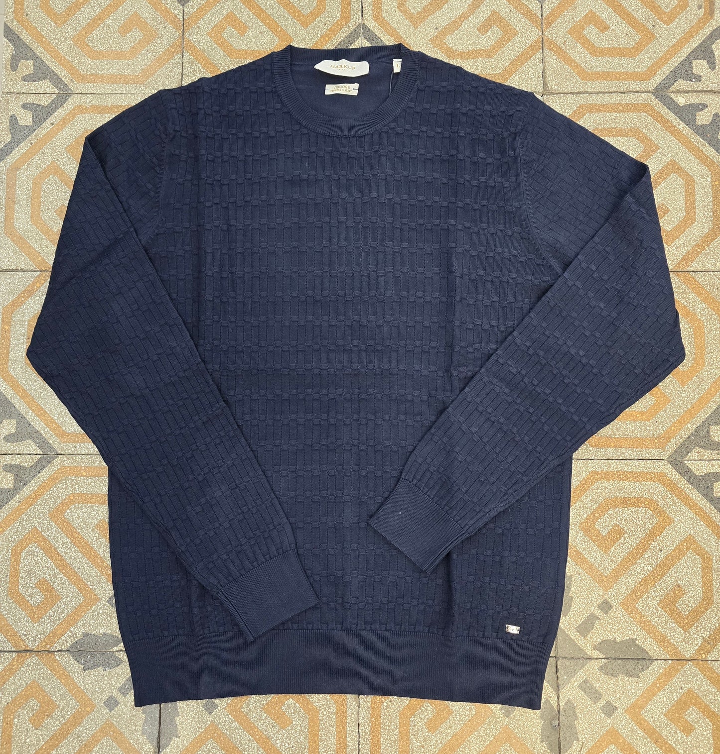 Maglia Viscosa Lavorata Davanti Paricollo Blu Navy