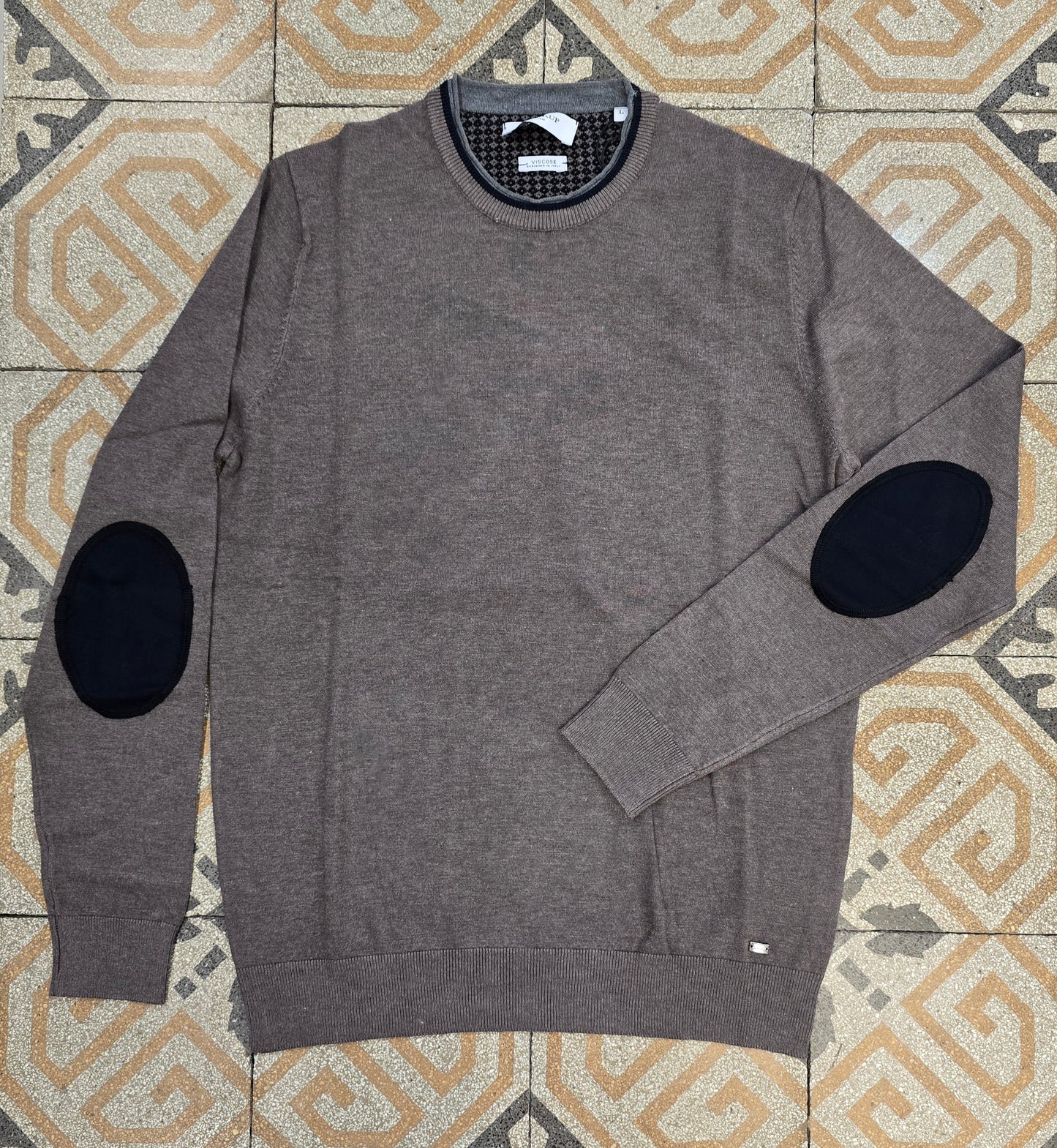 Maglia Paricollo Viscosa Toppe Contrasto Gomito Doppio Colletto