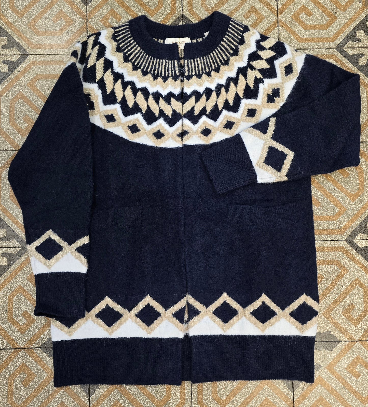Cappotto Maglia Cardigan Rombi Lurex Blu