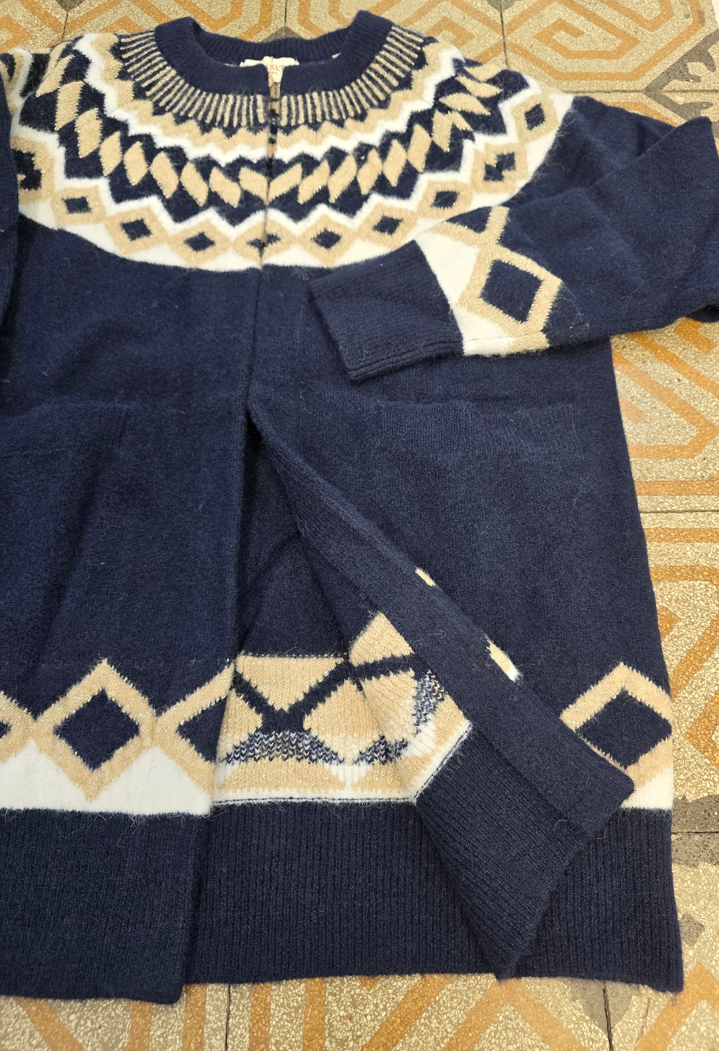Cappotto Maglia Cardigan Rombi Lurex Blu