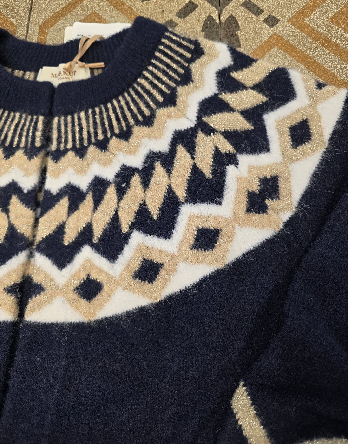Cappotto Maglia Cardigan Rombi Lurex Blu
