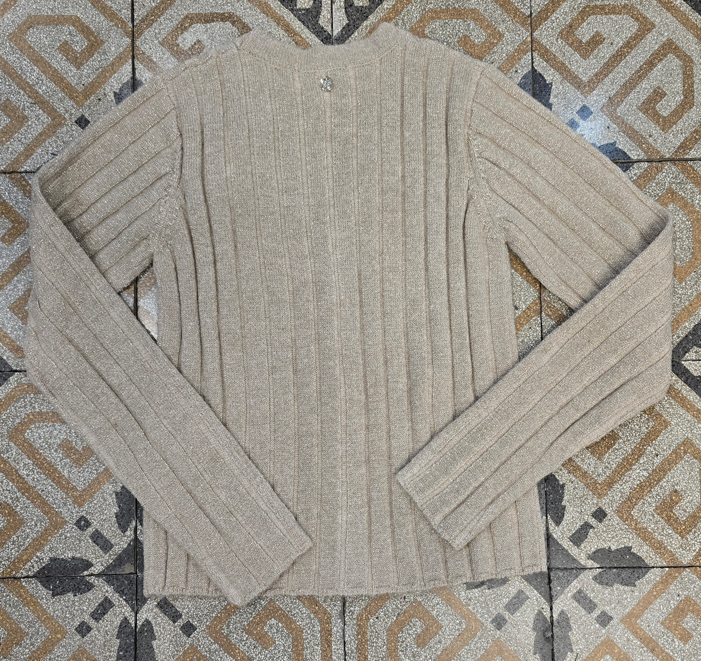 Cardigan Coste Larghe Abbottonato Scollo V Filo Lurex