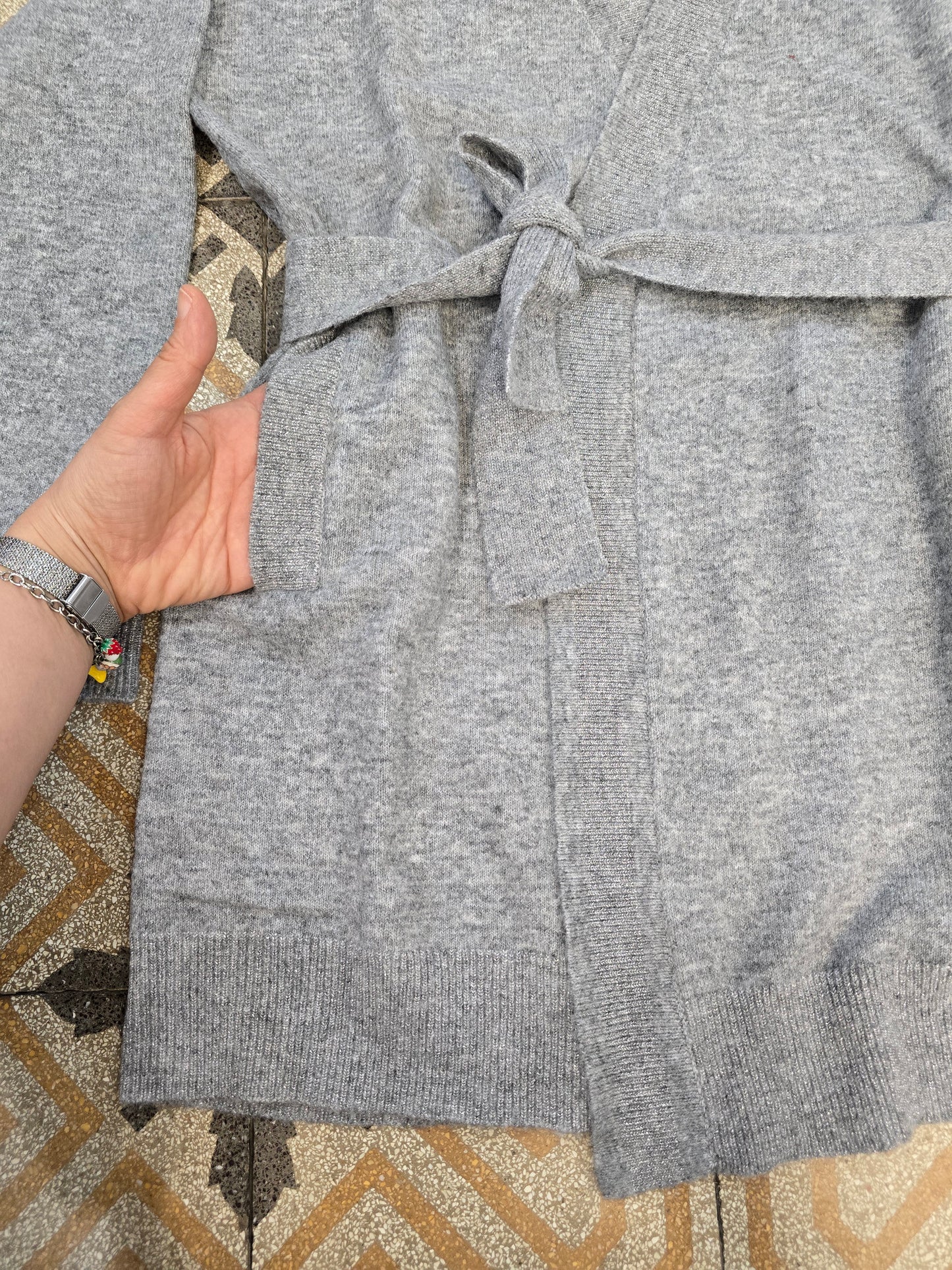 Cardigan Misto Lana Cinturato Bordature Lurex