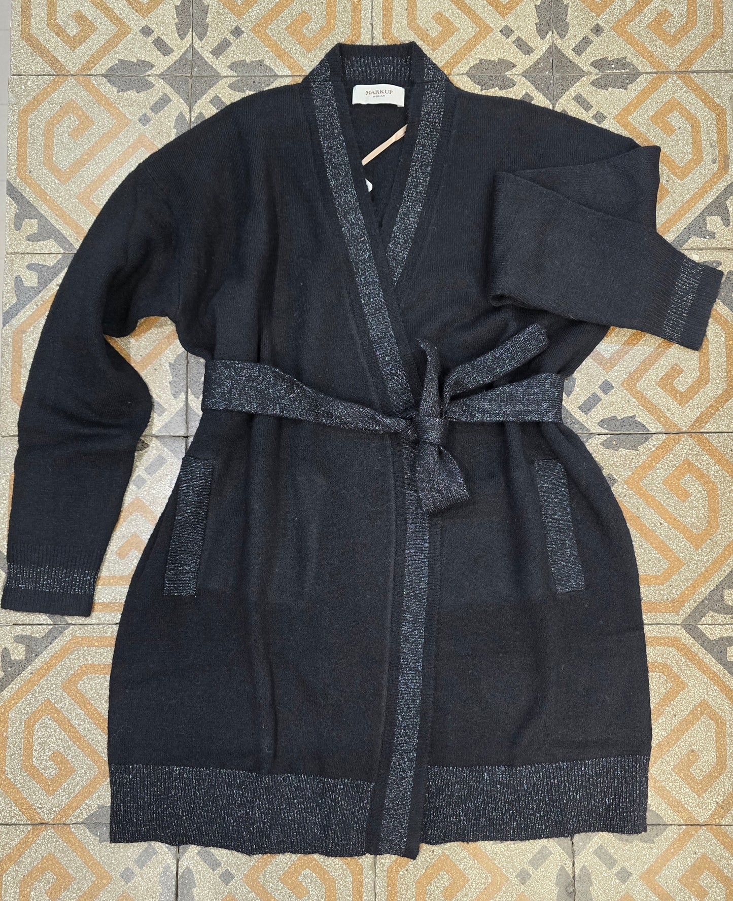 Cardigan Misto Lana Cinturato Bordature Lurex