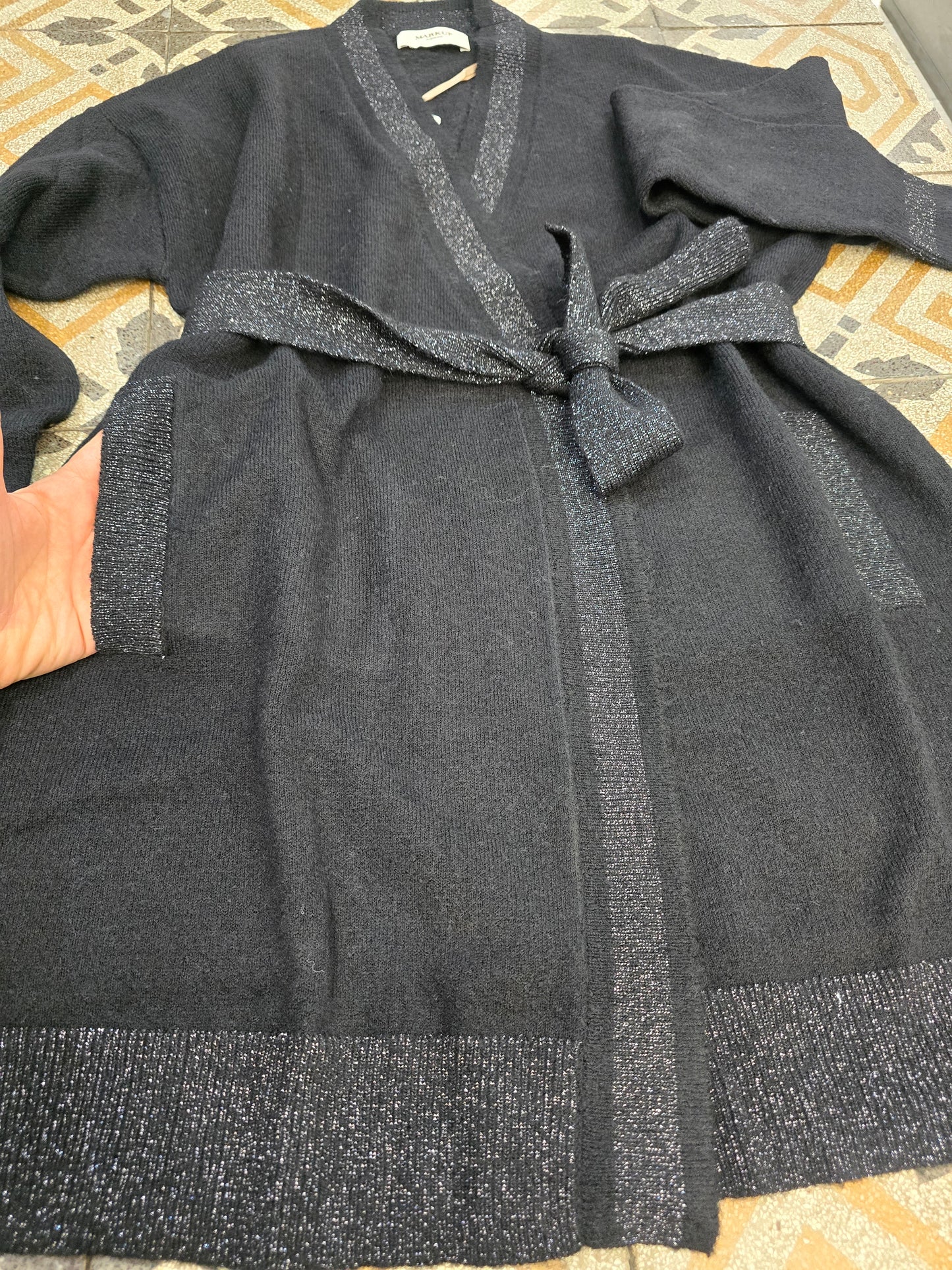 Cardigan Misto Lana Cinturato Bordature Lurex