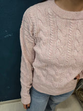 Carica l&#39;immagine nel visualizzatore di Gallery, Maglia Filo Paillettes Paricollo Trecce Rosa Chiaro
