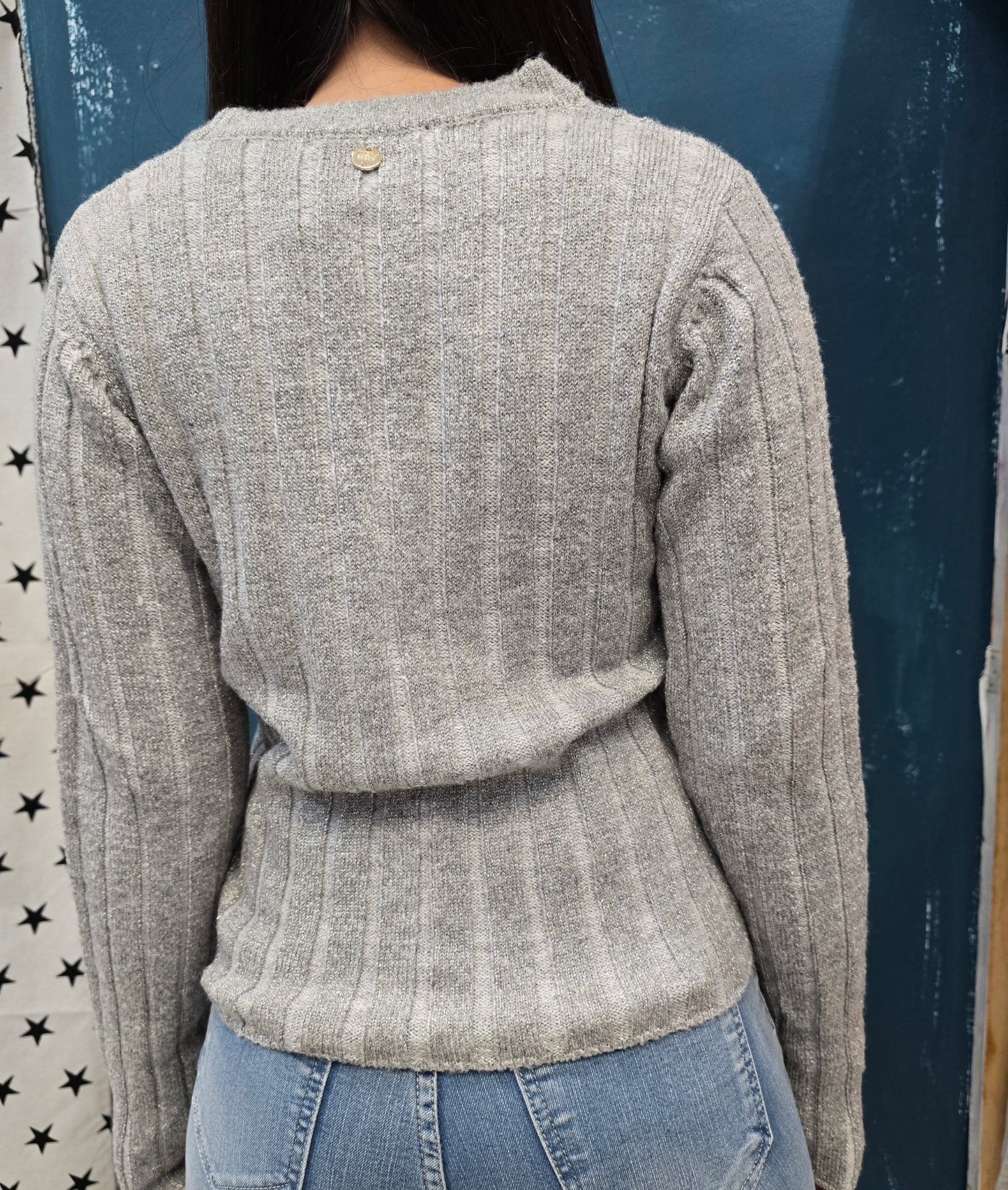 Cardigan Coste Larghe Abbottonato Scollo V Filo Lurex