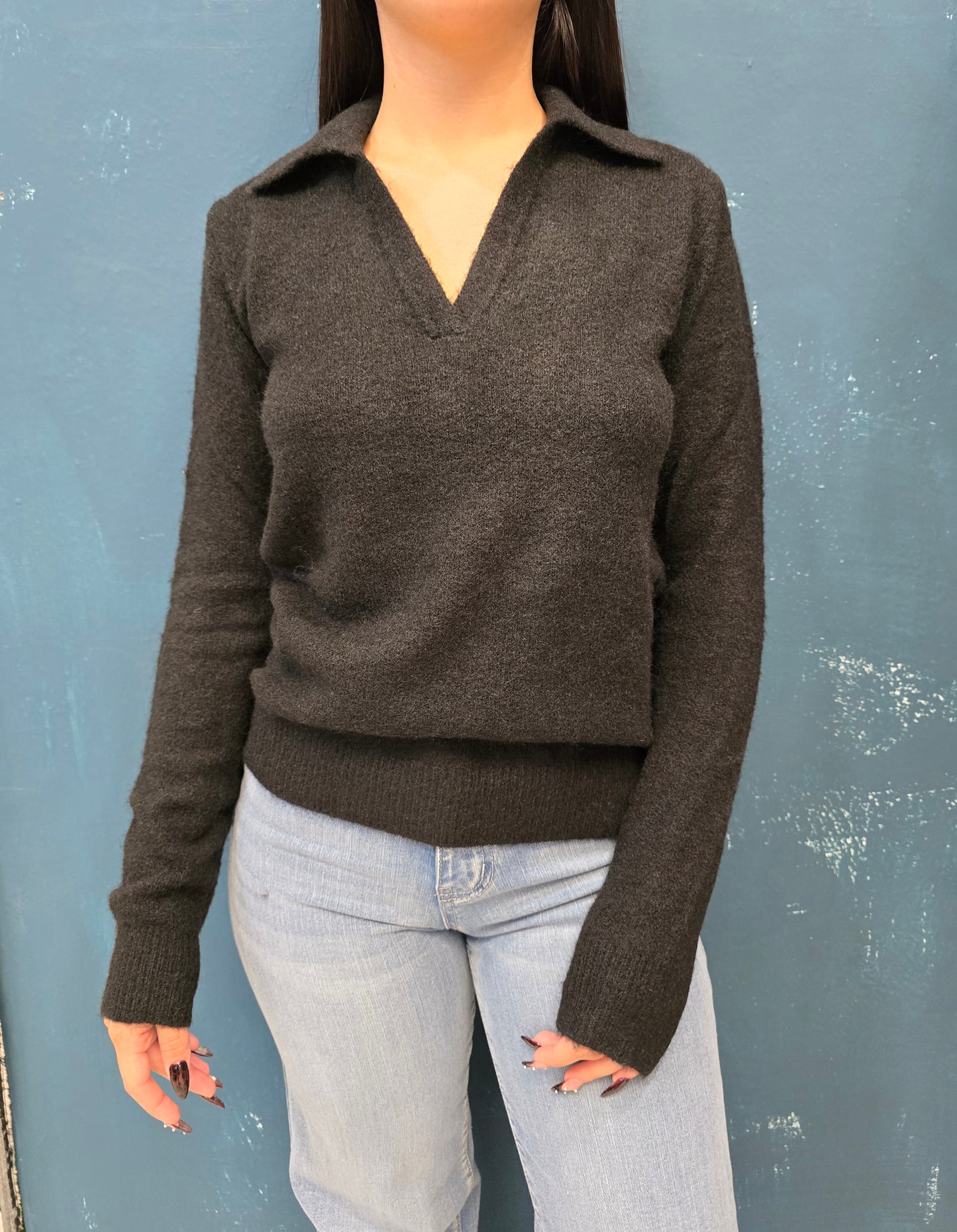 Maglia Colletto Scollo V Misto Lana Nero