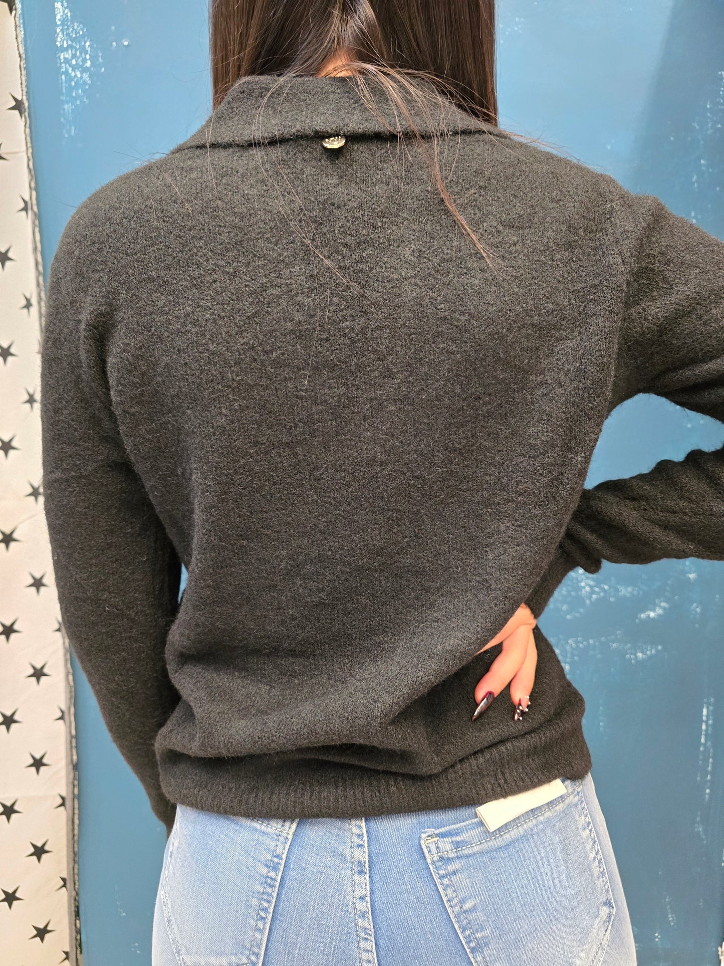 Maglia Colletto Scollo V Misto Lana Nero