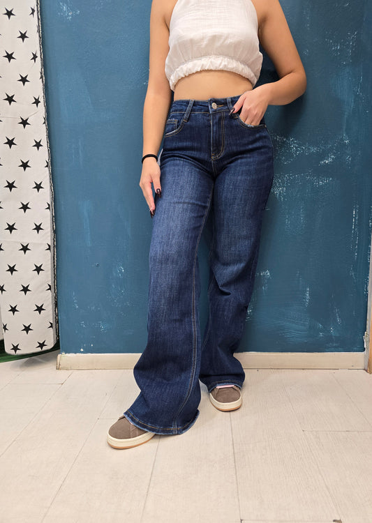 Jeans Elasticizzato Flare Blu Unito
