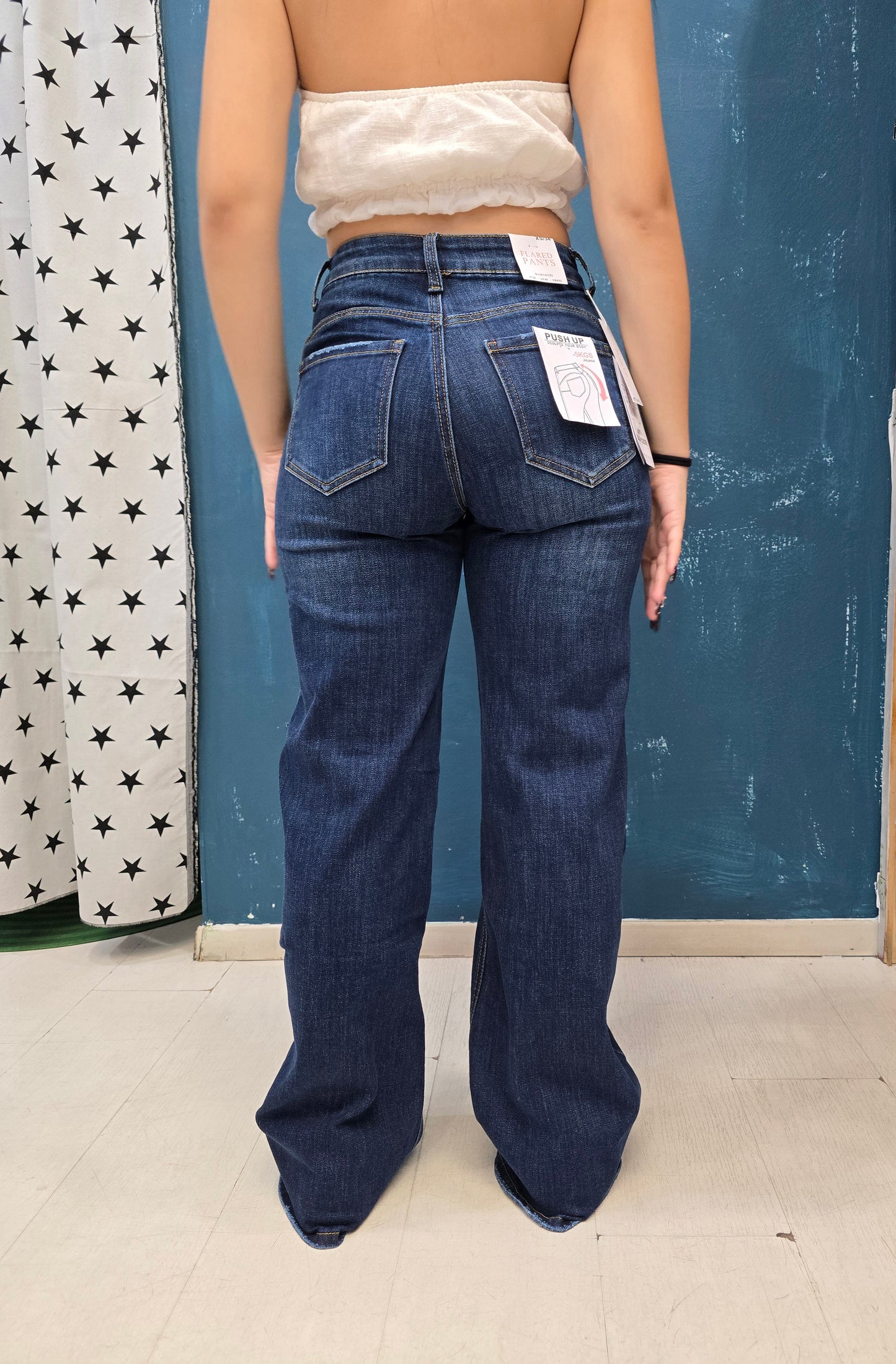 Jeans Elasticizzato Flare Blu Unito