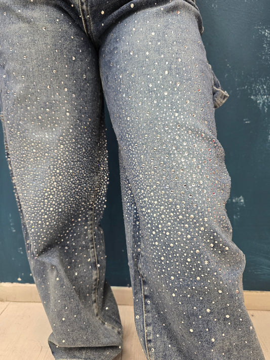 Jeans Elasticizzato Mom Fit Strass Davanti Dietro