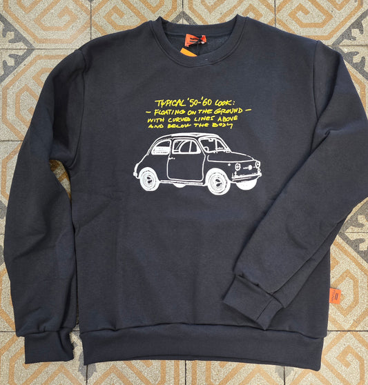 Felpa Cotone Felpato Disegno Nero Antracite Uomo