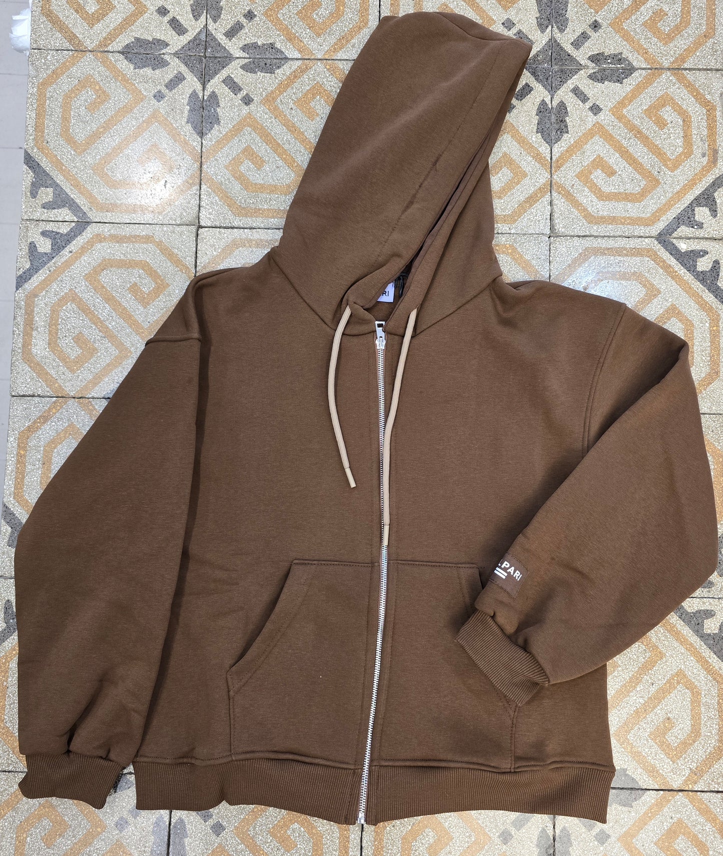 Felpa Cotone Felpato Cappuccio Tascone Zip Caffè