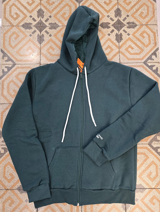 Felpa Cotone Felpato Cappuccio Tascone Zip Verde