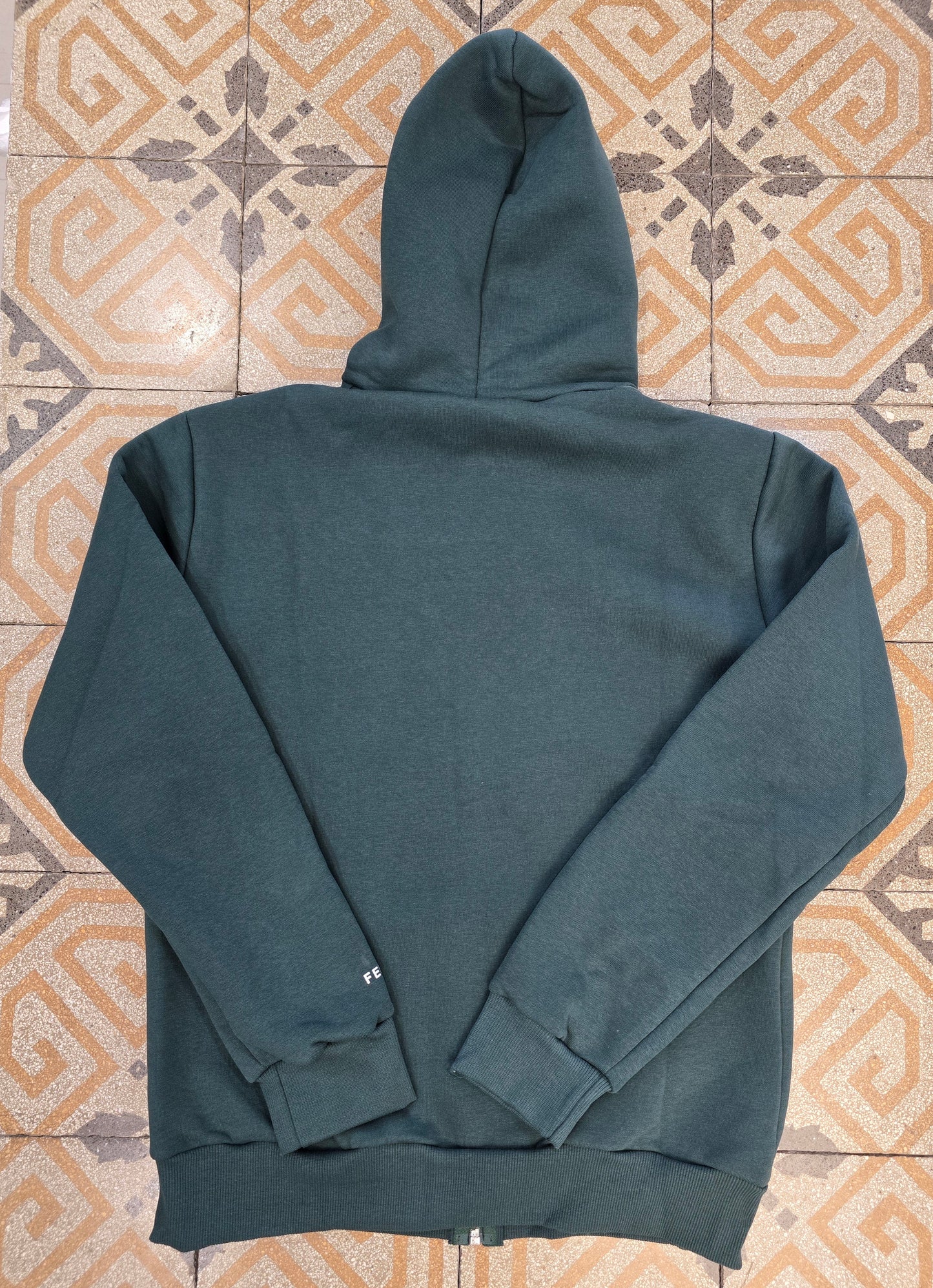 Felpa Cotone Felpato Cappuccio Tascone Zip Verde