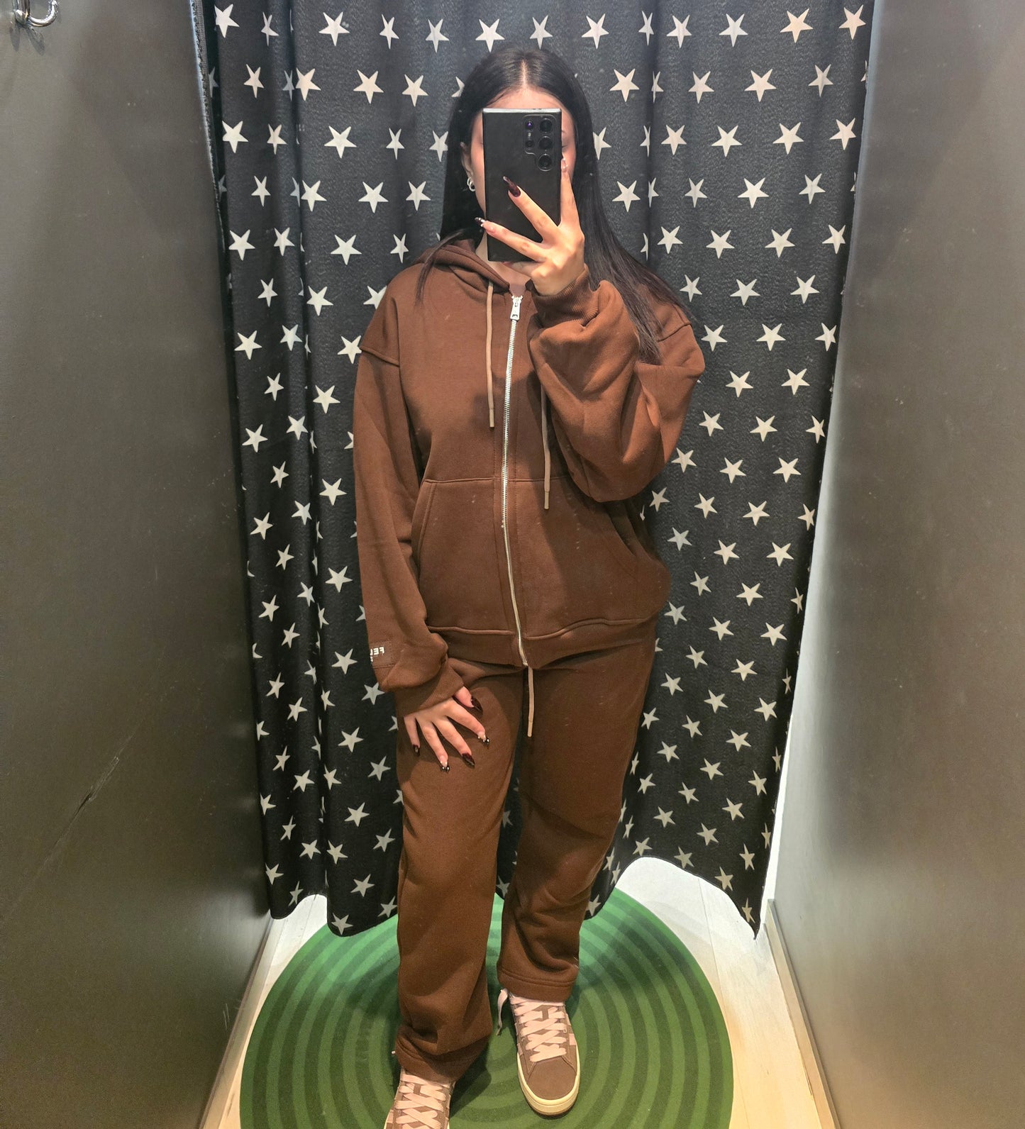 Felpa Cotone Felpato Cappuccio Tascone Zip Caffè