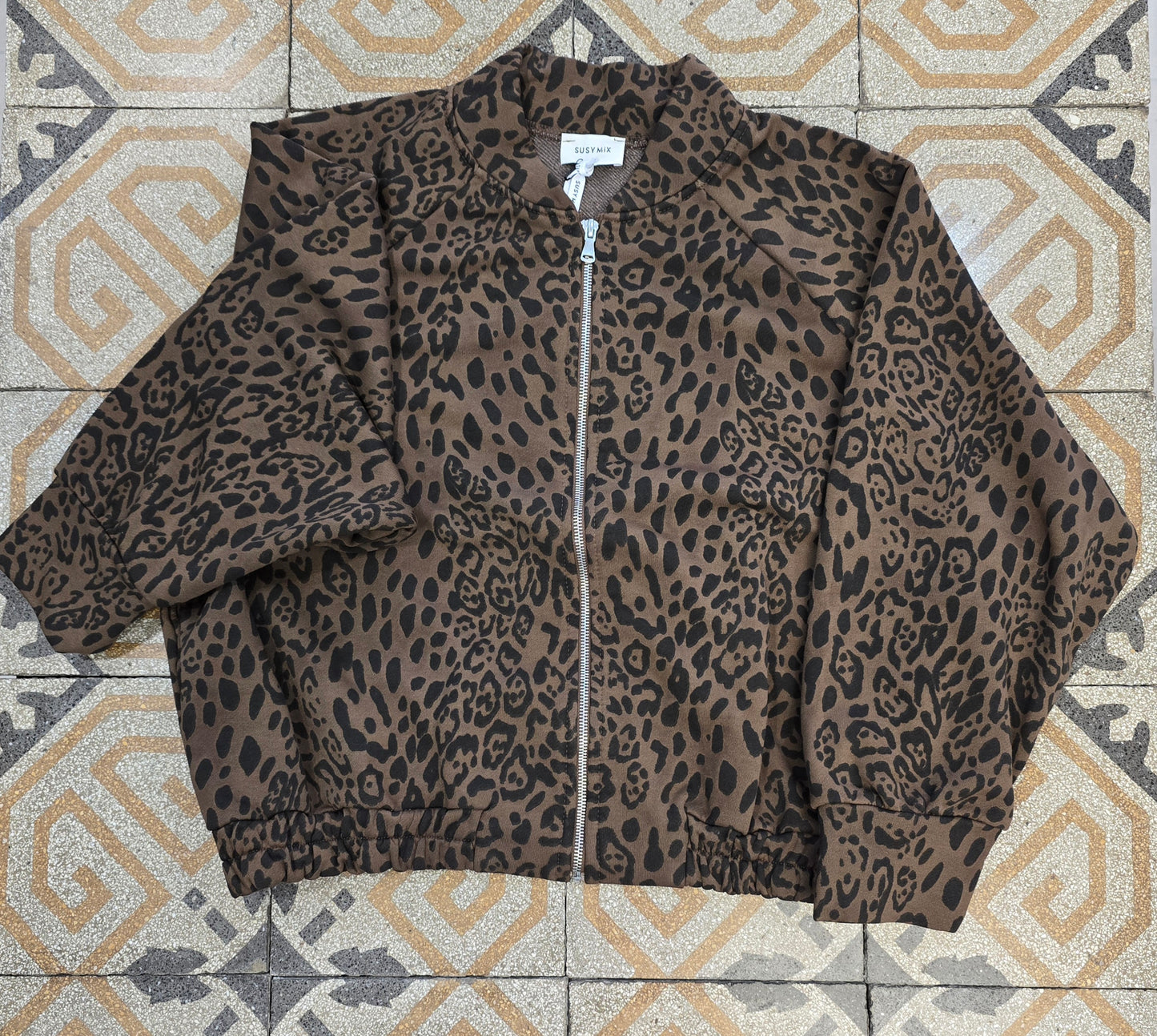 Bomber Felpa Felpata Cotone Stampa Animalier Taglia Unica