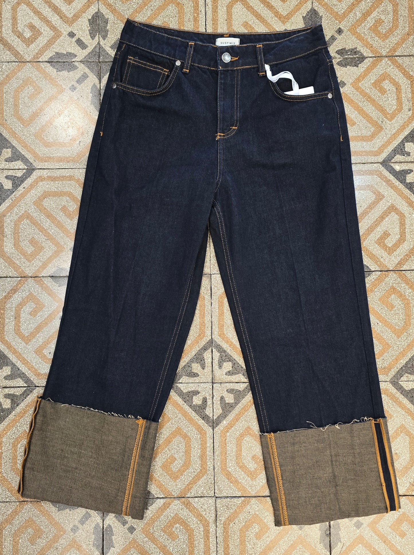 Jeans Elasticizzato Dritto Rovescione Blu Scuro