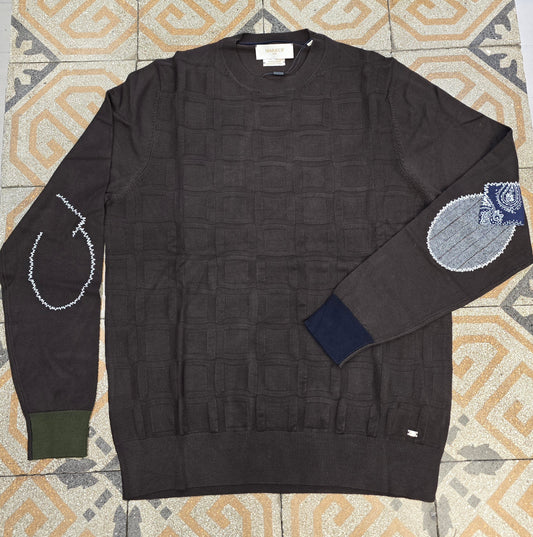 Maglia Viscosa Paricollo Tessuto Lavorato Davanti Toppe Asimmetriche Gomiti