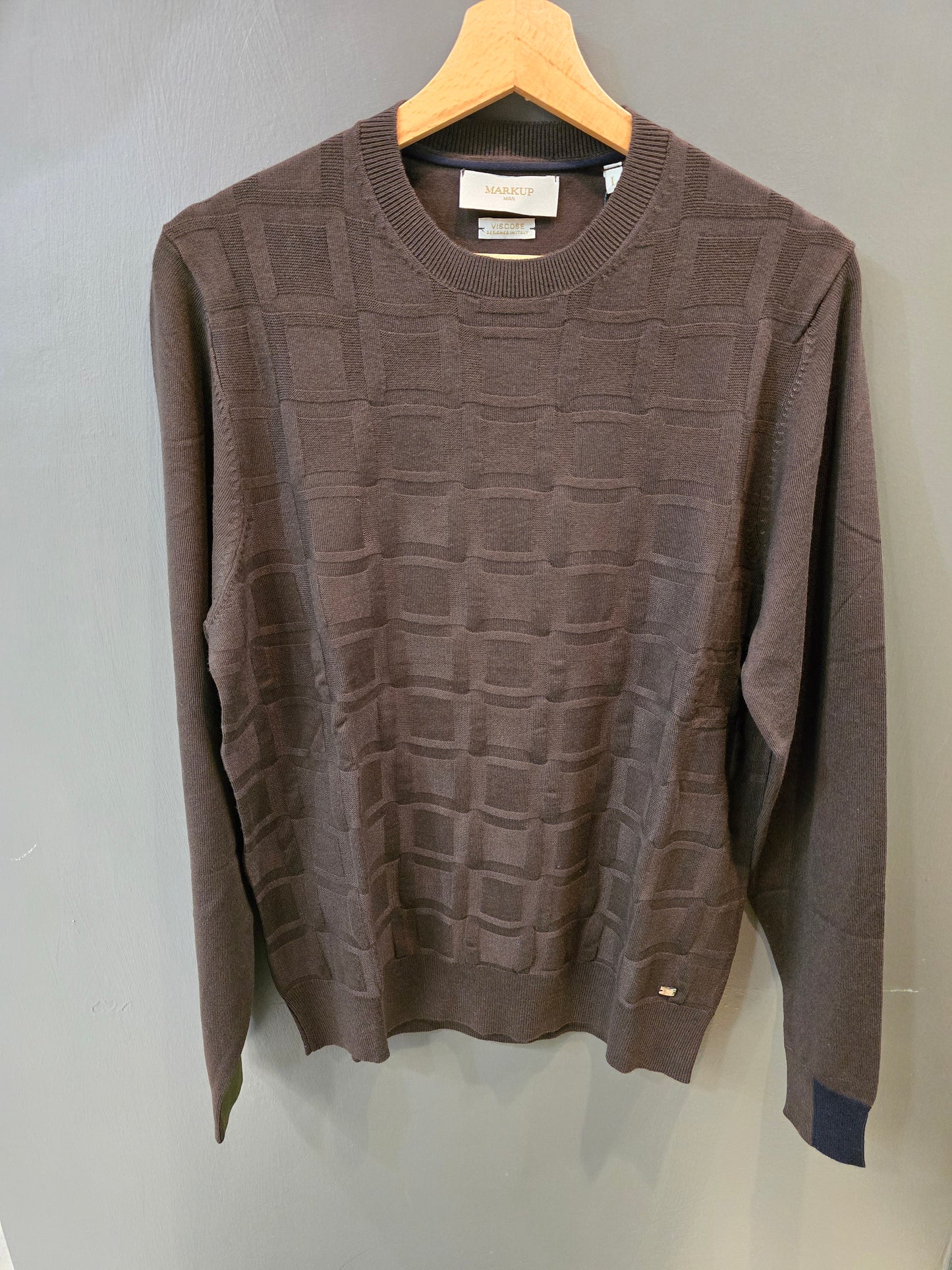 Maglia Viscosa Paricollo Tessuto Lavorato Davanti Toppe Asimmetriche Gomiti