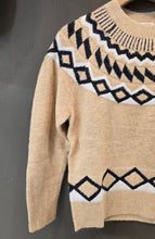 Carica l&#39;immagine nel visualizzatore di Gallery, Maglia Misto Lana Collo Rotondo Rombi Blu Cammello
