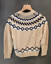 Carica l&#39;immagine nel visualizzatore di Gallery, Maglia Misto Lana Collo Rotondo Rombi Blu Cammello
