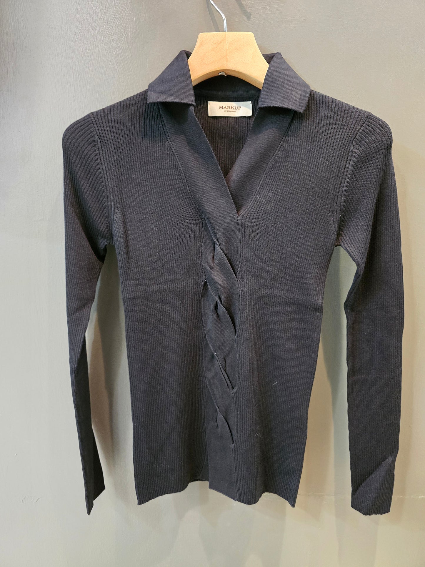 Maglia Costine Treccia Verticale Davanti Polo