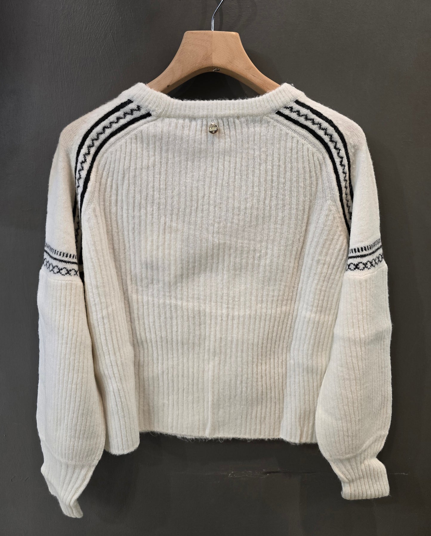 Maglia Paricollo Costa Larga Manica Bombata Greca Rifinitura Bianco