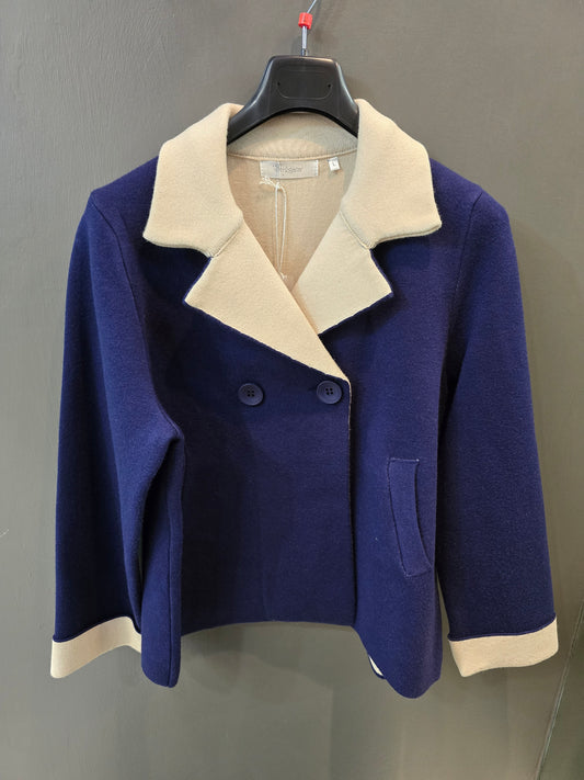 Cappotto Corto Doppiopetto Blu Inchiostro Reverse Avorio