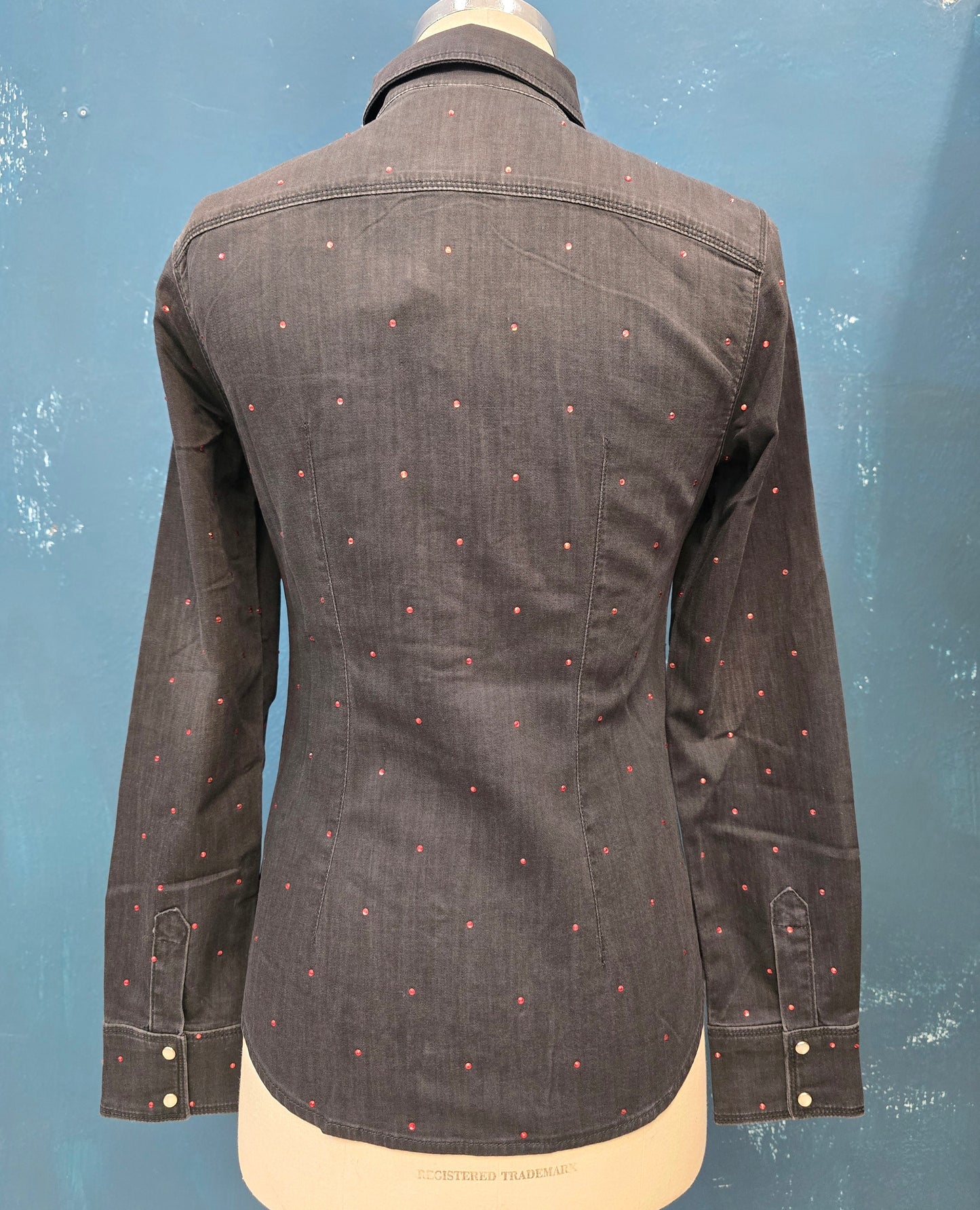 Camicia Jeans Nero Strass Colorati Avvitata Taglia 42