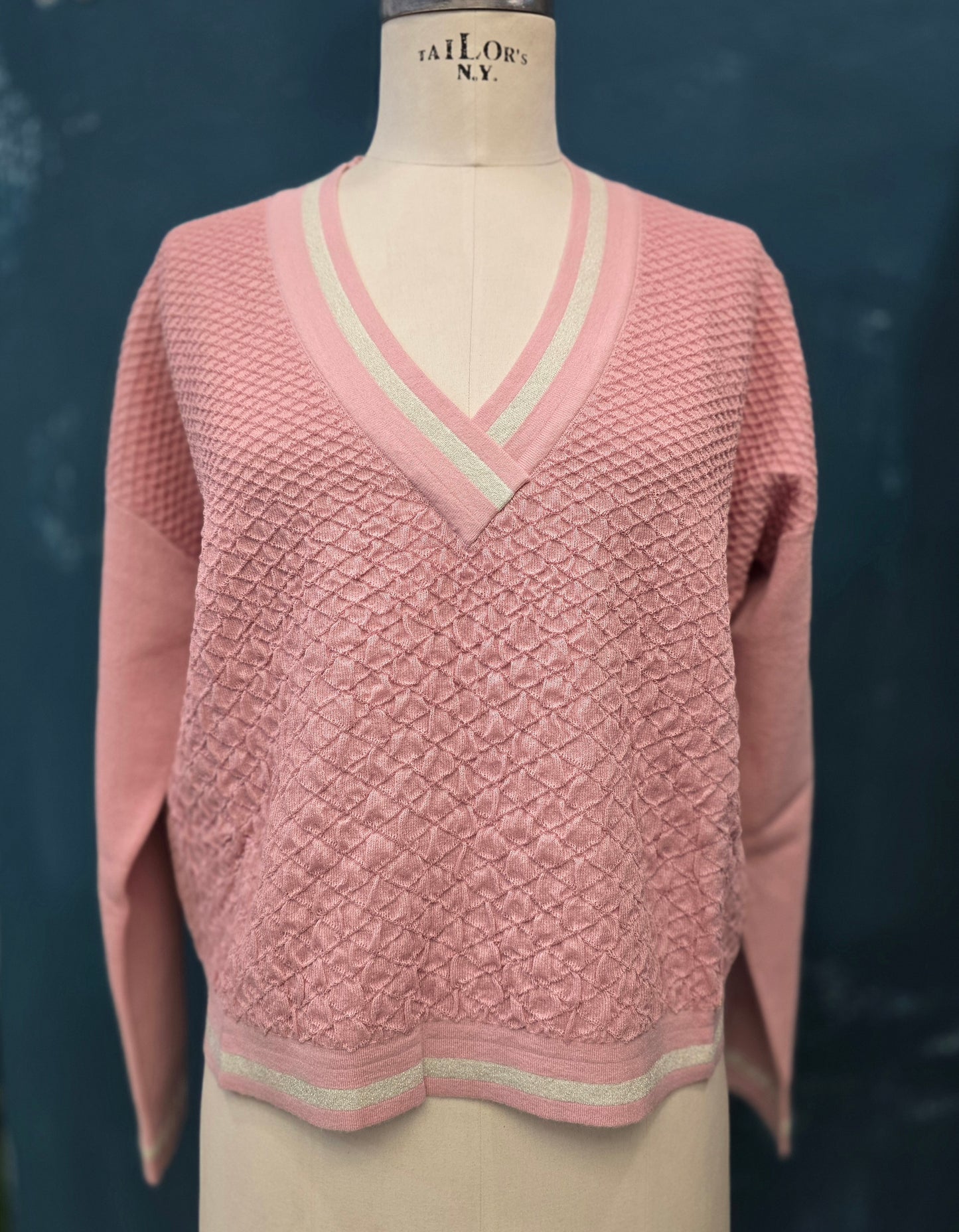 Maglia Lavorazione Rilievo Scollo V Rosa Taglia S