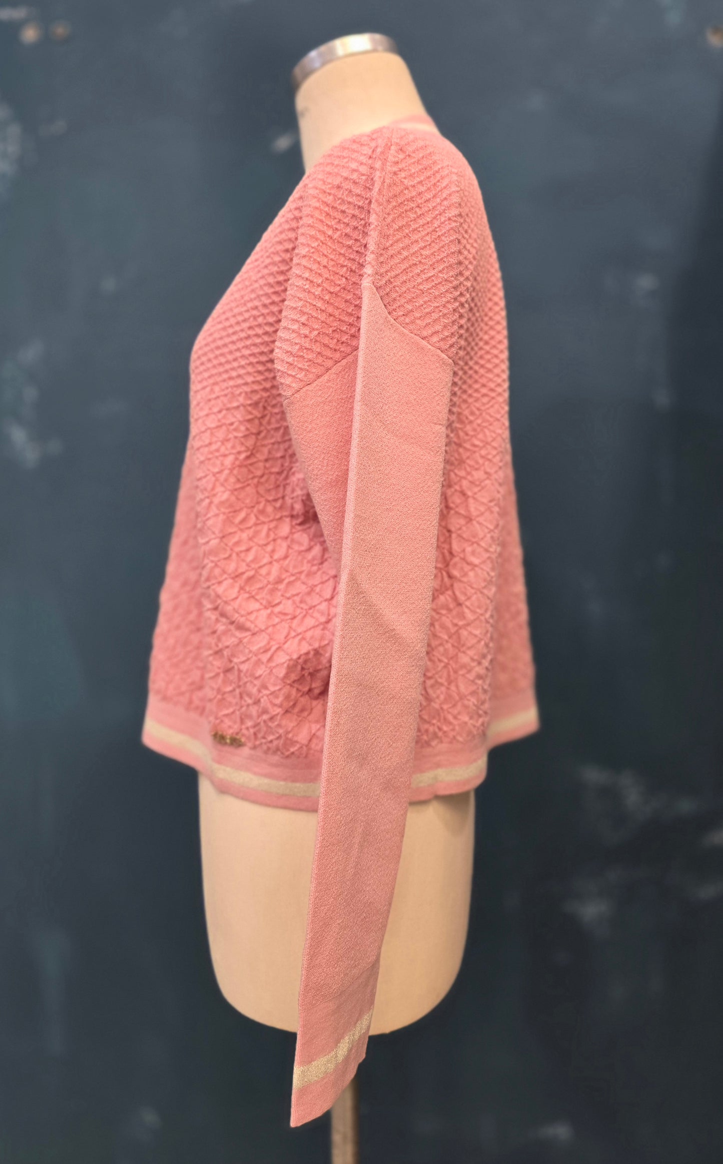 Maglia Lavorazione Rilievo Scollo V Rosa Taglia S