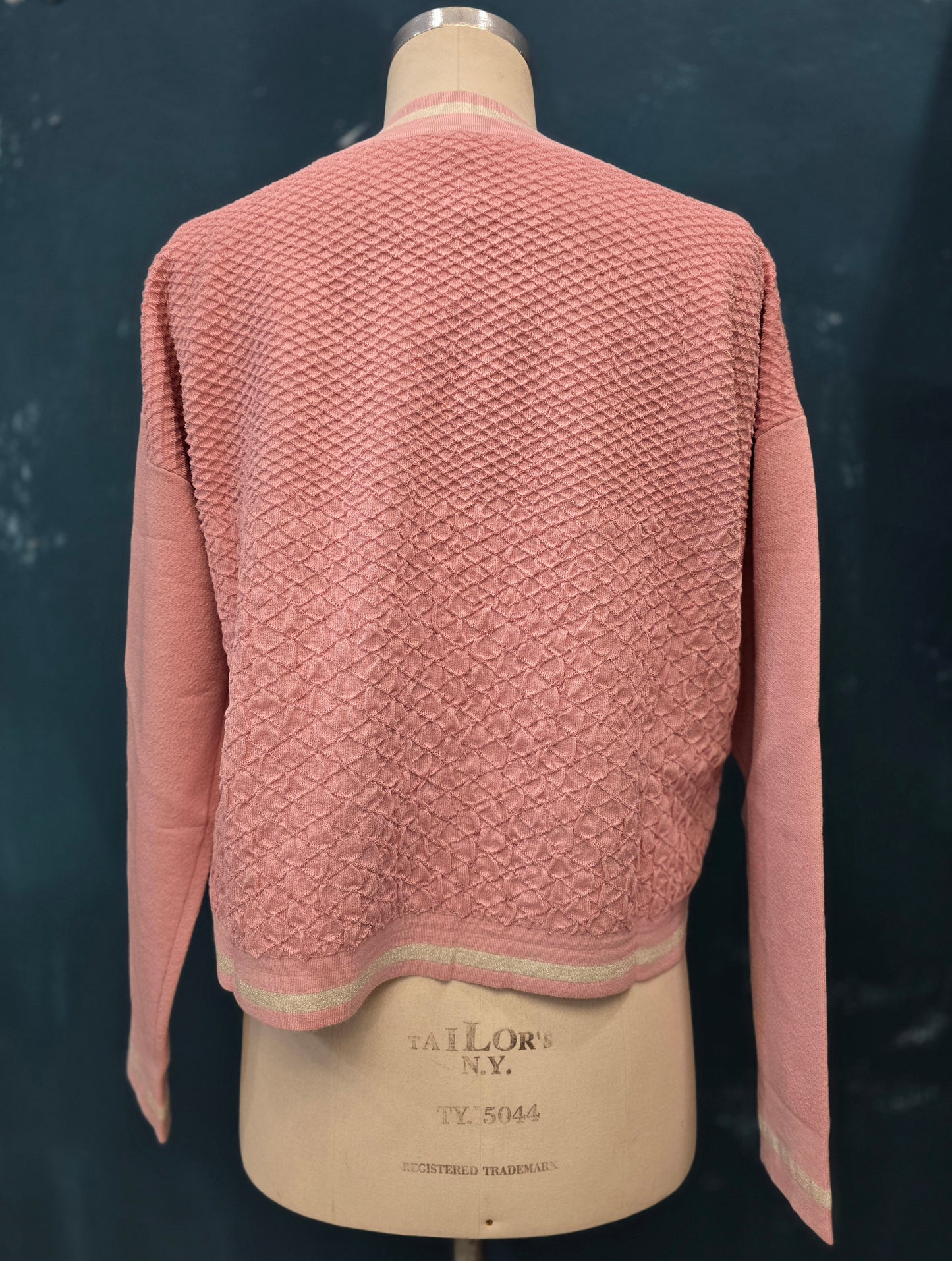 Maglia Lavorazione Rilievo Scollo V Rosa Taglia S