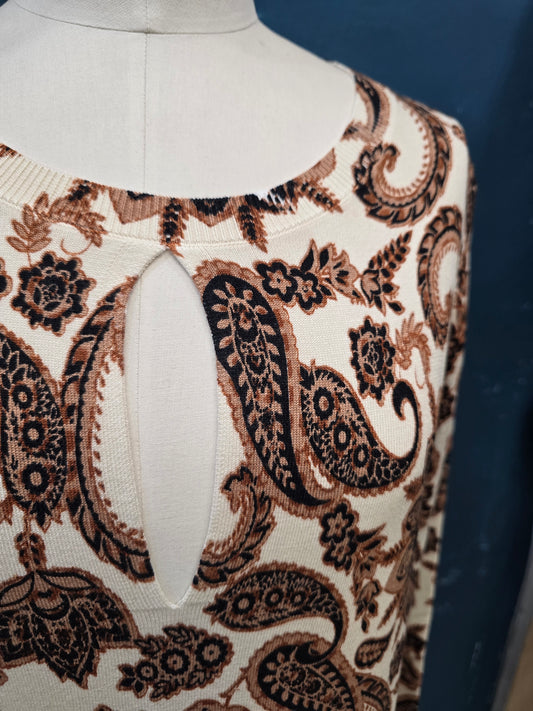 Abito Fantasia Viscosa Pettinata Dritto Scollatura Goccia Ginocchio Taglia 42