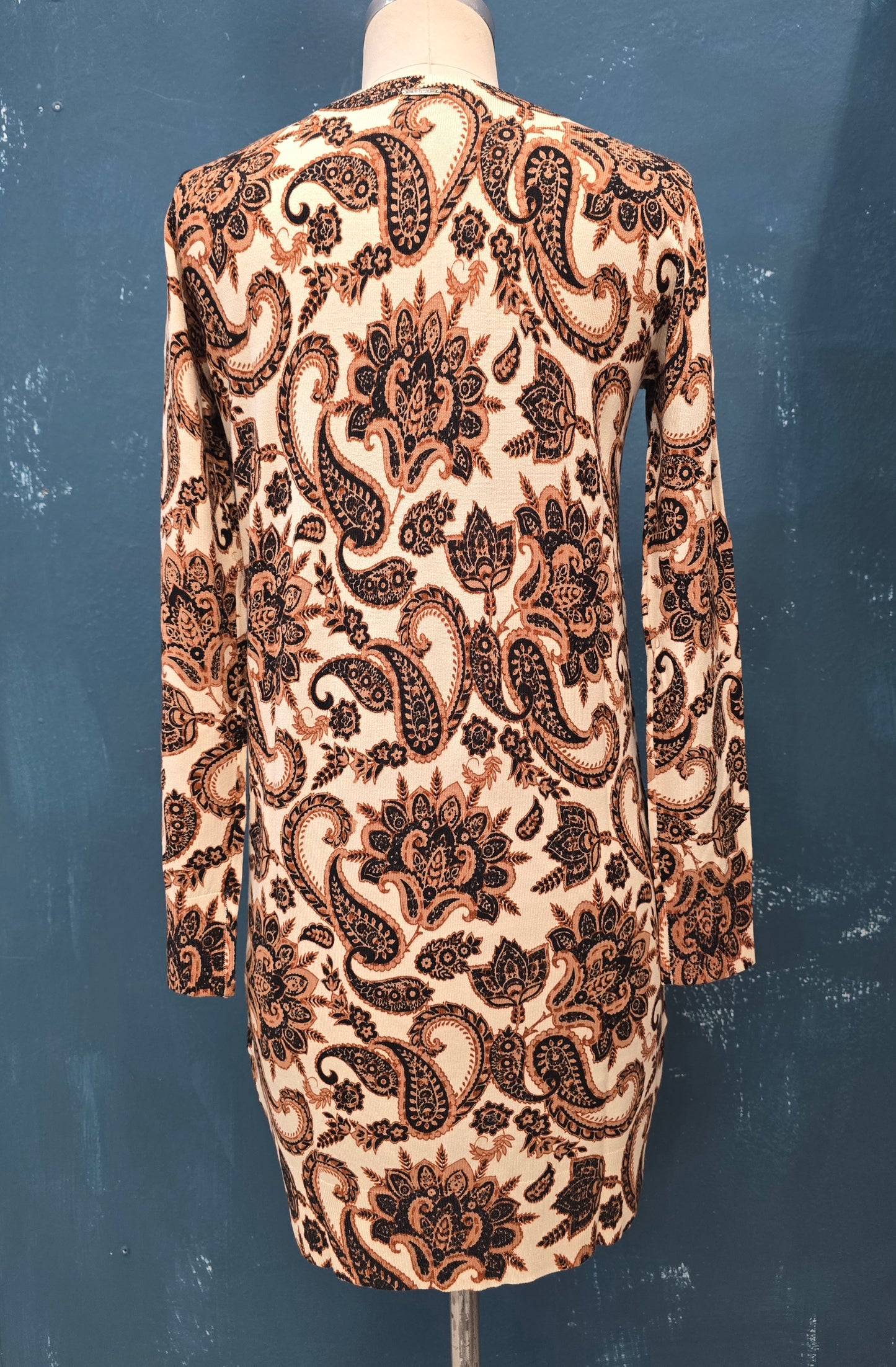 Abito Fantasia Viscosa Pettinata Dritto Scollatura Goccia Ginocchio Taglia 42