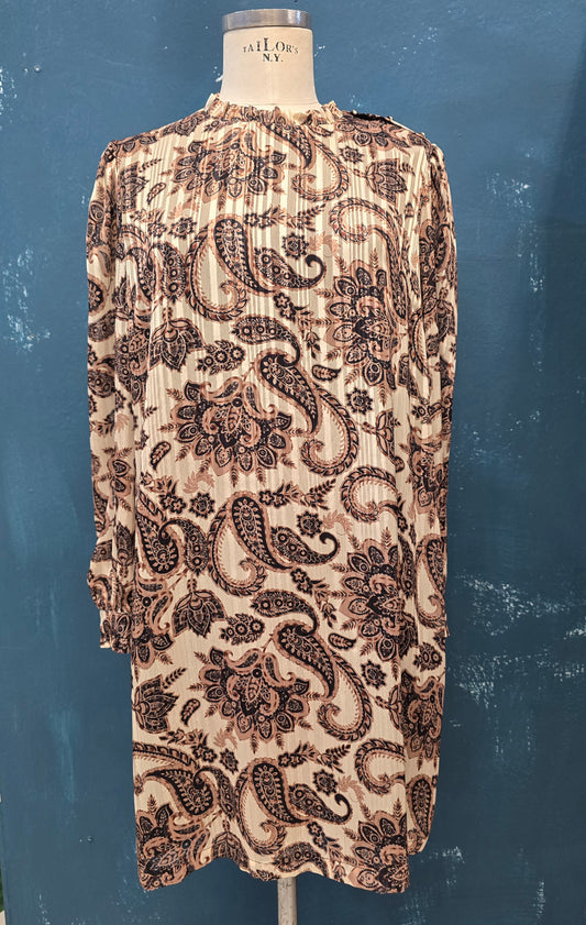 Abito Fantasia Tessuto Plissettato Tunichetta Ginocchio Taglia 42