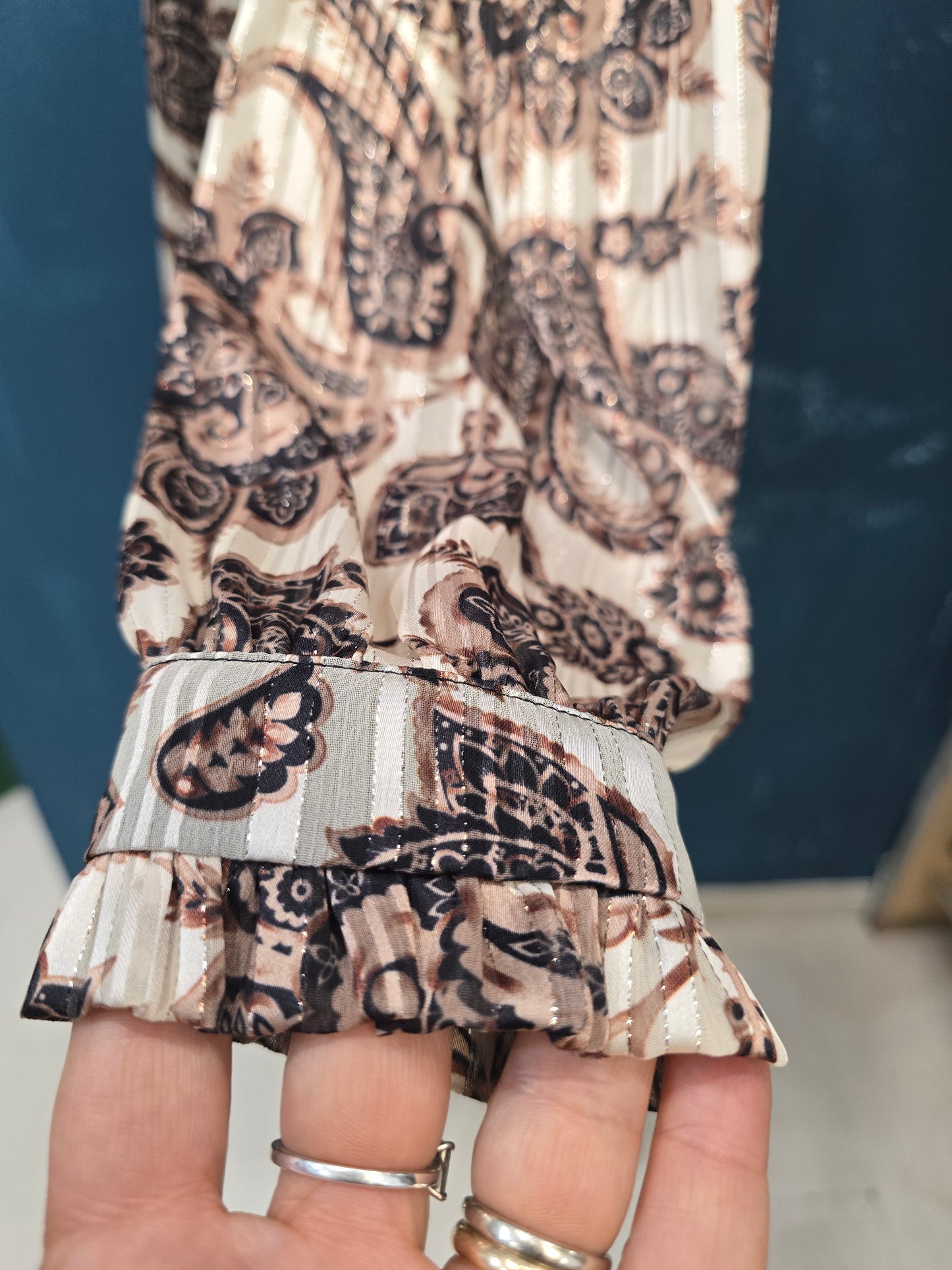 Abito Fantasia Tessuto Plissettato Tunichetta Ginocchio Taglia 42