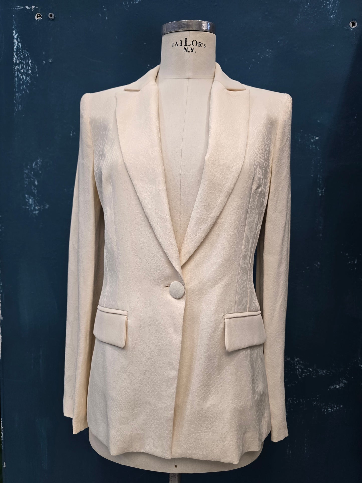 Blazer Raso Operato Tono Tono Avorio Appoggiato Taglia 42