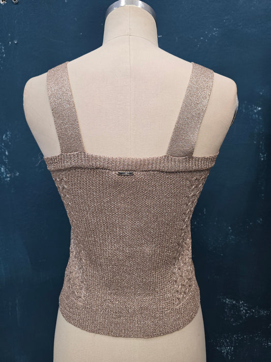 Top Fascia Filo Lurex Oro Lavorazione Rilievo Spalline Larghe Bottoni Oro Taglia 42