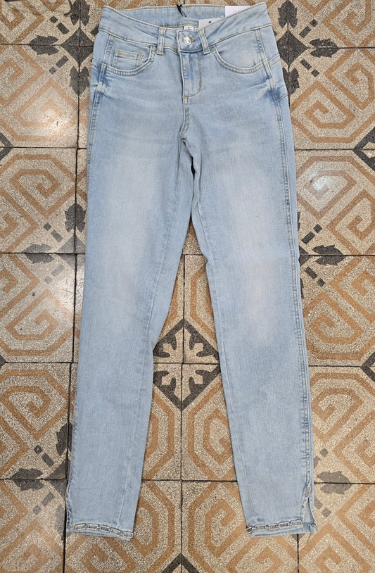 Jeans Elasticizzato Skinny Celeste Chiaro Strass Orlo Taglia 40