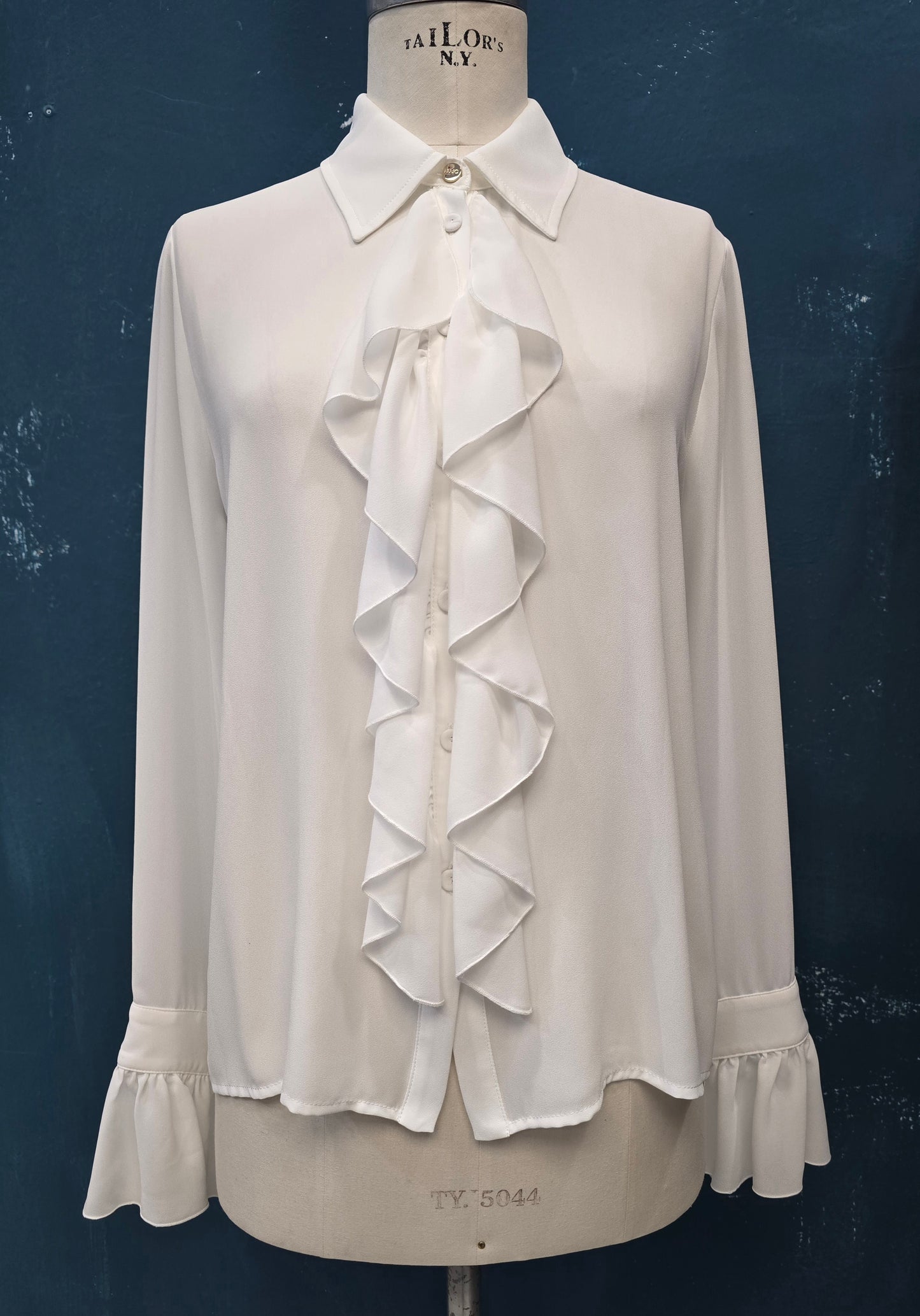 Camicia Colletto Jabot Davanti Manica Lunga Gala Fondo Bianco Taglia 42