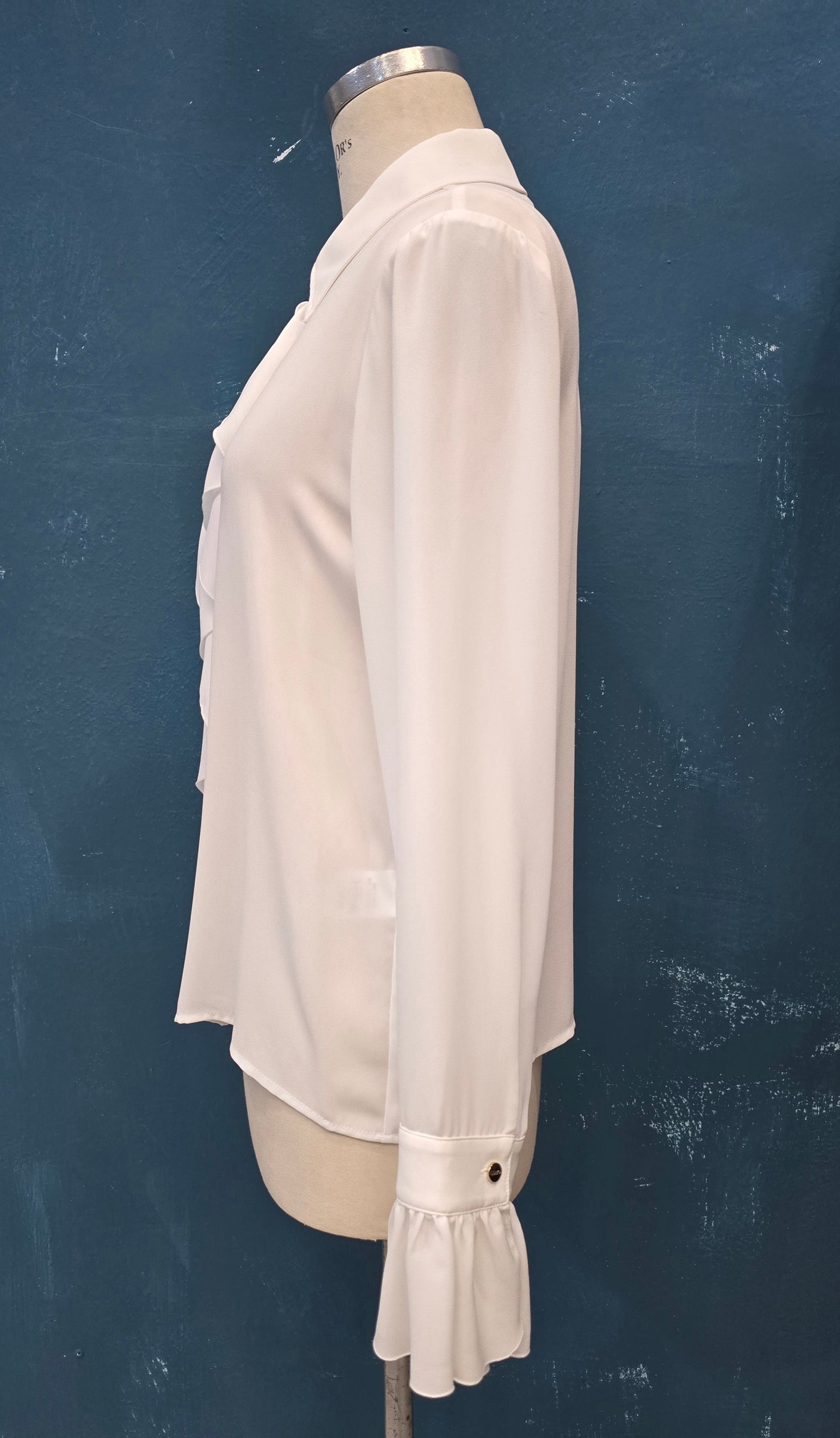 Camicia Colletto Jabot Davanti Manica Lunga Gala Fondo Bianco Taglia 42